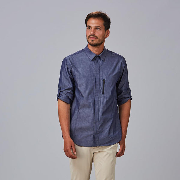 Camisa Slim Fit para Homens com Fechos de Correr-Azul-marinho-104-38-RAG-Tailors-Fardas-e-Uniformes-Vestuario-Pro