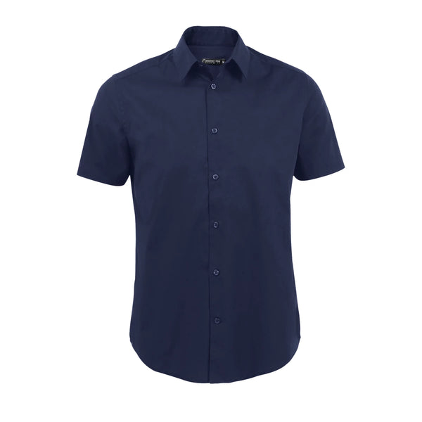 Camisa Stretch de Manga Curta para Homem BROADWAY-Azul Escuro - 228-S-RAG-Tailors-Fardas-e-Uniformes-Vestuario-Pro