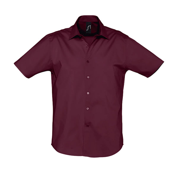 Camisa Stretch de Manga Curta para Homem BROADWAY-Bordô Médio - 164-S-RAG-Tailors-Fardas-e-Uniformes-Vestuario-Pro
