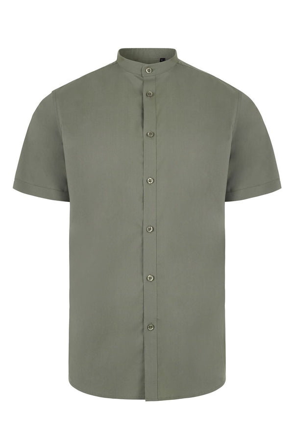 Camisa de Homem Gola Padre Stretch Manga Curta-Verde Oliva - 36-S-RAG-Tailors-Fardas-e-Uniformes-Vestuario-Pro