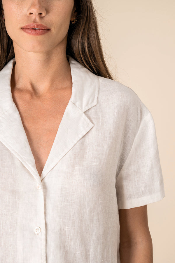 Camisa de Manga Curta em Linho com Colarinho à Bowling para Senhora-RAG-Tailors-Fardas-e-Uniformes-Vestuario-Pro