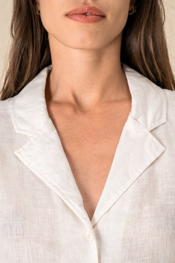 Camisa de Manga Curta em Linho com Colarinho à Bowling para Senhora-RAG-Tailors-Fardas-e-Uniformes-Vestuario-Pro