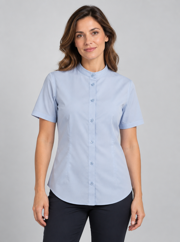 Camisa de Mulher Gola Padre Stretch Manga Curta-Azul Celeste - 05-XS-RAG-Tailors-Fardas-e-Uniformes-Vestuario-Pro