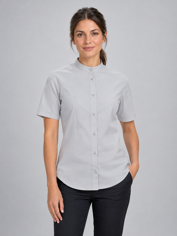Camisa de Mulher Gola Padre Stretch Manga Curta-Cinza Gelo - 58-XS-RAG-Tailors-Fardas-e-Uniformes-Vestuario-Pro
