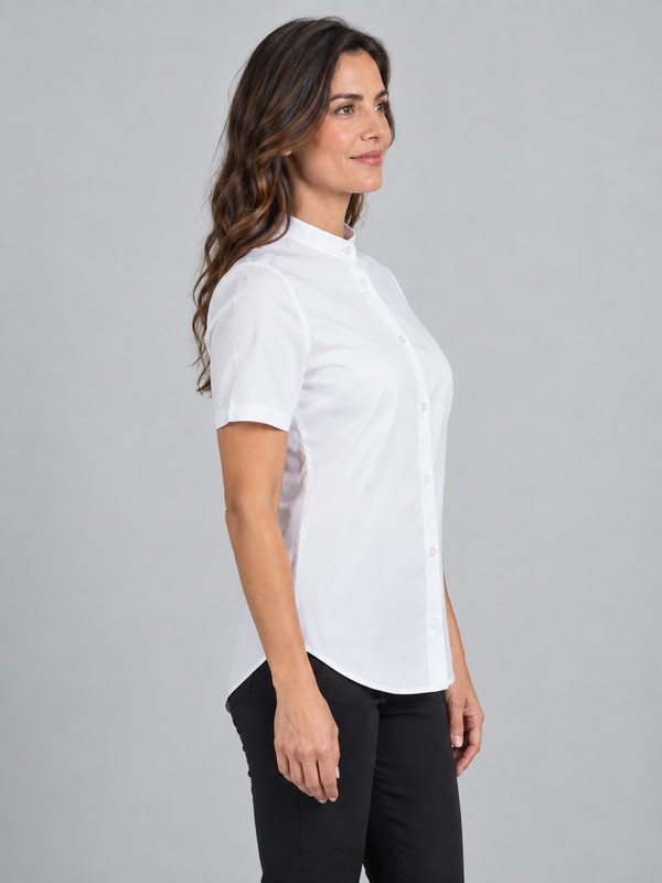 Camisa de Mulher Gola Padre Stretch Manga Curta-RAG-Tailors-Fardas-e-Uniformes-Vestuario-Pro