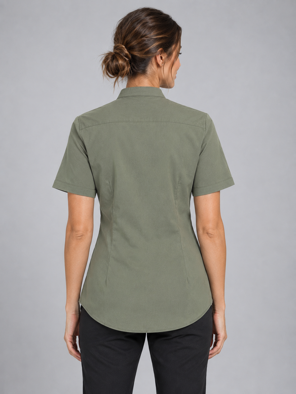 Camisa de Mulher Gola Padre Stretch Manga Curta-RAG-Tailors-Fardas-e-Uniformes-Vestuario-Pro