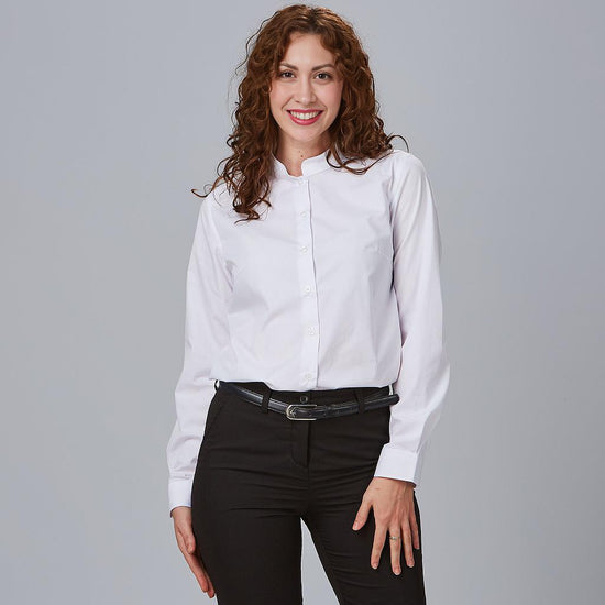 Camisa de Senhora Reedes em Elastano com Gola Mao e Manga Comprida-Branco-101-XS-RAG-Tailors-Fardas-e-Uniformes-Vestuario-Pro