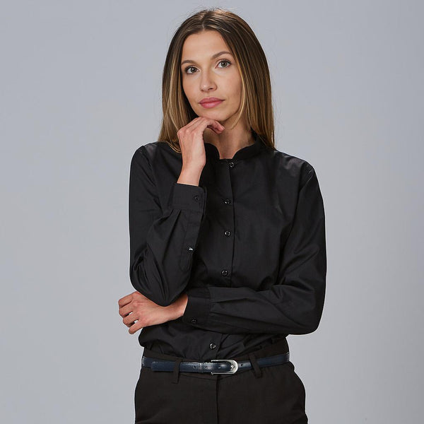 Camisa de Senhora Reedes em Elastano com Gola Mao e Manga Comprida-Preto-001-XS-RAG-Tailors-Fardas-e-Uniformes-Vestuario-Pro