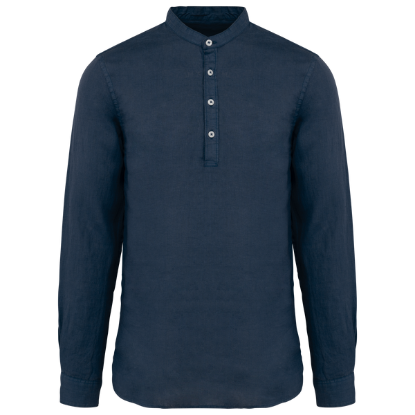 Camisa de linho com design eco e gola padre-Azul Lavado-S-RAG-Tailors-Fardas-e-Uniformes-Vestuario-Pro