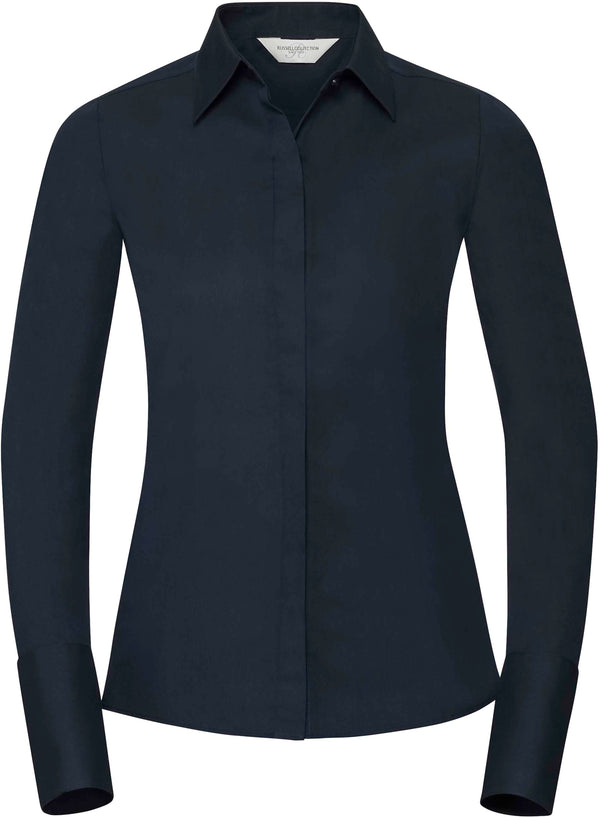 Camisa de senhora de manga comprida Ultimate Stretch-Bright Azul Marinho-XS-RAG-Tailors-Fardas-e-Uniformes-Vestuario-Pro