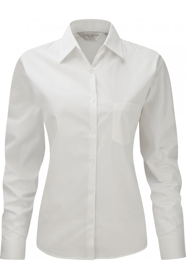 Camisa de senhora de manga comprida em popeline-Branco-XS-RAG-Tailors-Fardas-e-Uniformes-Vestuario-Pro