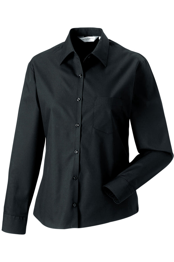 Camisa de senhora de manga comprida em popeline-Preto-XS-RAG-Tailors-Fardas-e-Uniformes-Vestuario-Pro