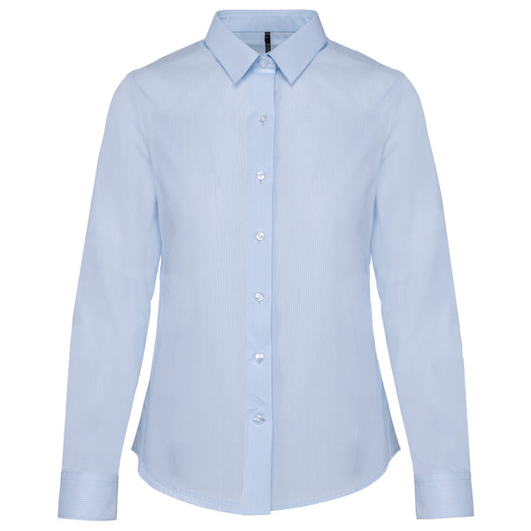 Camisa de senhora em popeline de manga comprida-Striped Pale Blue-XS-RAG-Tailors-Fardas-e-Uniformes-Vestuario-Pro