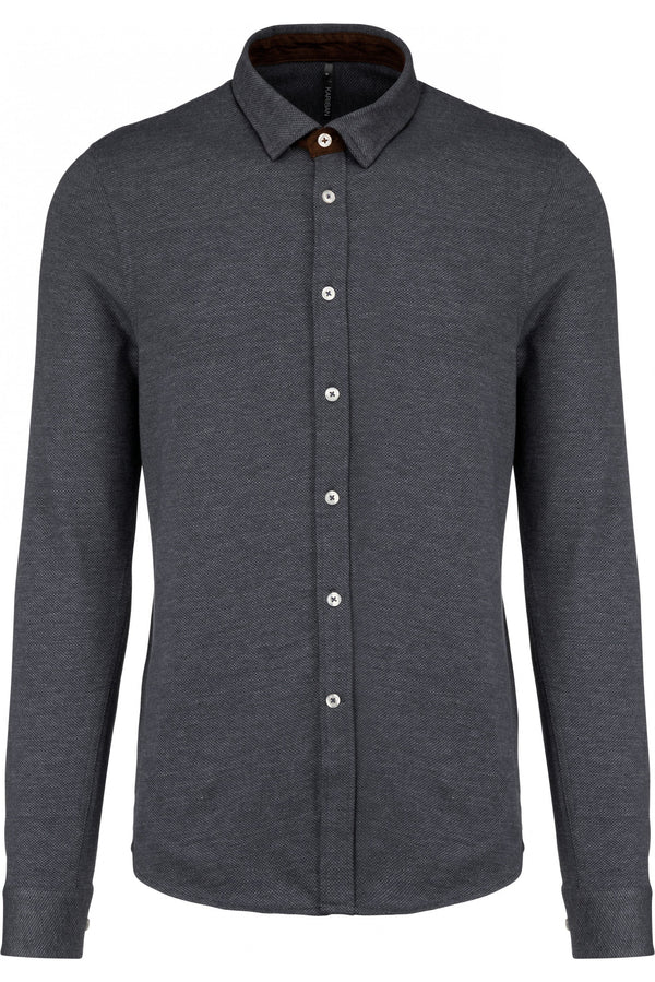 Camisa em jacquard de manga comprida-Jacquard Dark Grey-S-RAG-Tailors-Fardas-e-Uniformes-Vestuario-Pro