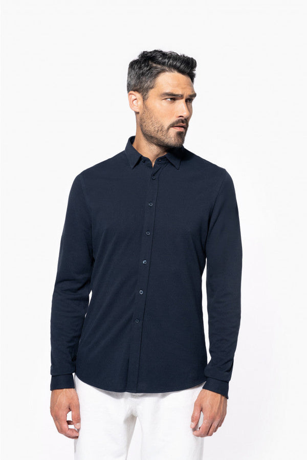 Camisa em malha piqué de manga comprida-RAG-Tailors-Fardas-e-Uniformes-Vestuario-Pro