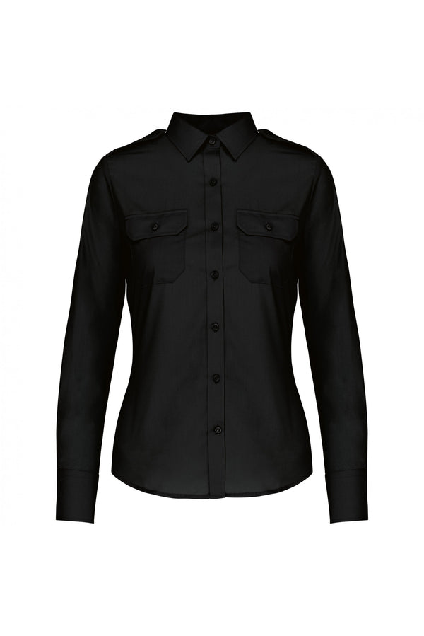 Camisa piloto de senhora de manga comprida-Preto-S-RAG-Tailors-Fardas-e-Uniformes-Vestuario-Pro
