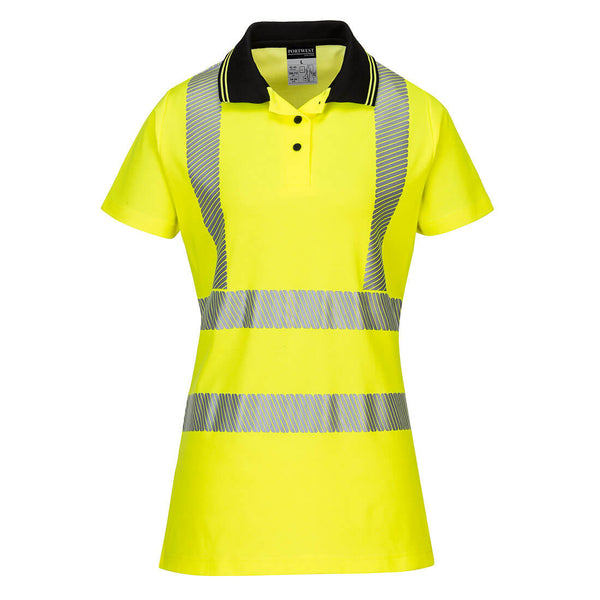Camisa pólo Hi-Vis para mulher em algodão Comfort Pro S/S-Amarelo/Preto-XS-RAG-Tailors-Fardas-e-Uniformes-Vestuario-Pro