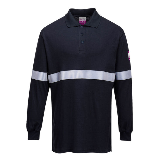 Camisa pólo de manga comprida anti-estática e resistente às chamas com fita reflectora-Marinho-S-RAG-Tailors-Fardas-e-Uniformes-Vestuario-Pro