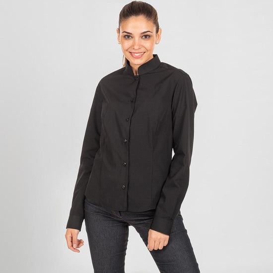 Camisa senhora gola MAO M/Comprida Popeline BlueLine-Preto-XXS-RAG-Tailors-Fardas-e-Uniformes-Vestuario-Pro