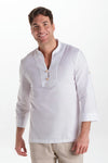 Camisa unissexo estilo ibicenco com botões de madeira-Branco - 823-XS / (SP)-RAG-Tailors-Fardas-e-Uniformes-Vestuario-Pro