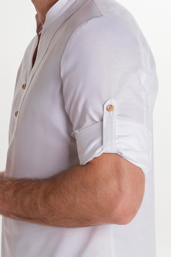 Camisa unissexo estilo ibicenco com botões de madeira-RAG-Tailors-Fardas-e-Uniformes-Vestuario-Pro