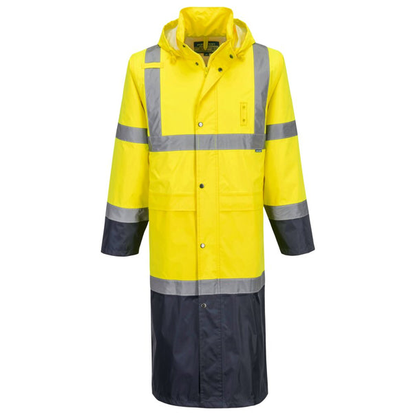 Capa de chuva com contraste Hi-Vis 122cm-Amarelo/marinho-S-RAG-Tailors-Fardas-e-Uniformes-Vestuario-Pro