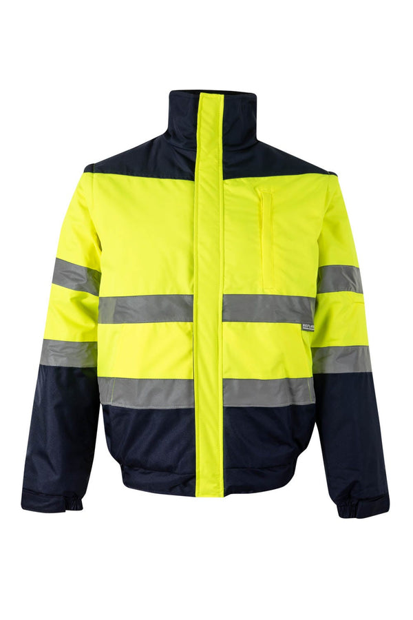 Casaco Acolchoado Bicolor c/ Capuz e Manga Destacável ALTA VISIBILIDADE-Amarelo/Marinho-L-RAG-Tailors-Fardas-e-Uniformes-Vestuario-Pro