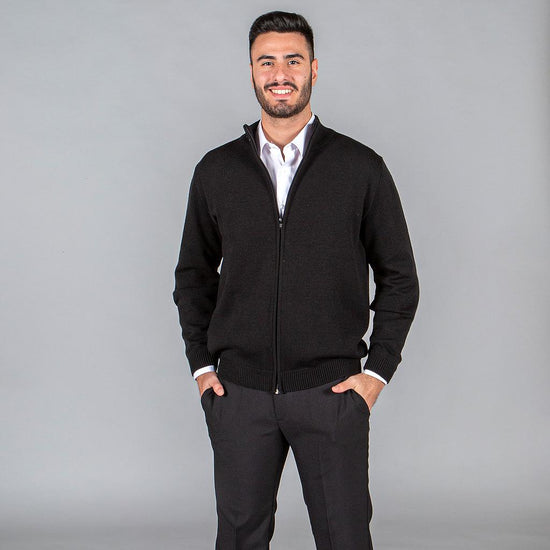 Casaco Homem Malha Grossa c\fecho Sesimbra-Preto-XS-RAG-Tailors-Fardas-e-Uniformes-Vestuario-Pro