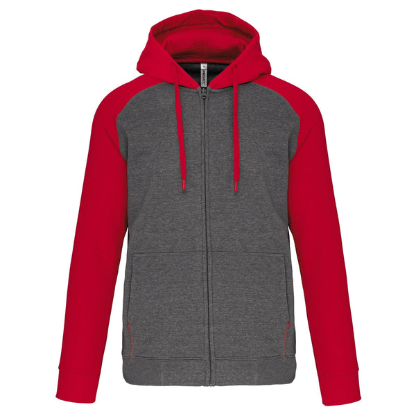 Casaco capuz bicolor unissexo-Grey Heather / Sporty Red-XS-RAG-Tailors-Fardas-e-Uniformes-Vestuario-Pro