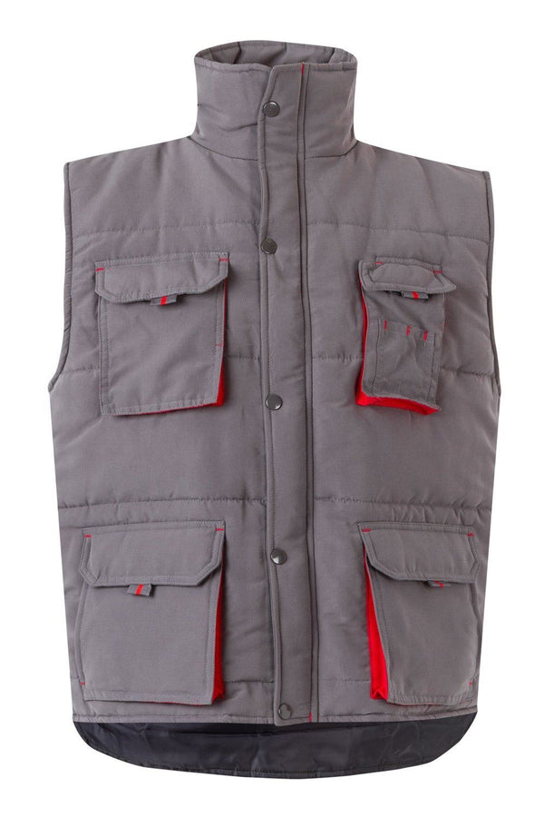 Colete Acolchoado Bicolor Multibolsos-Cinza/Vermelho-S-RAG-Tailors-Fardas-e-Uniformes-Vestuario-Pro