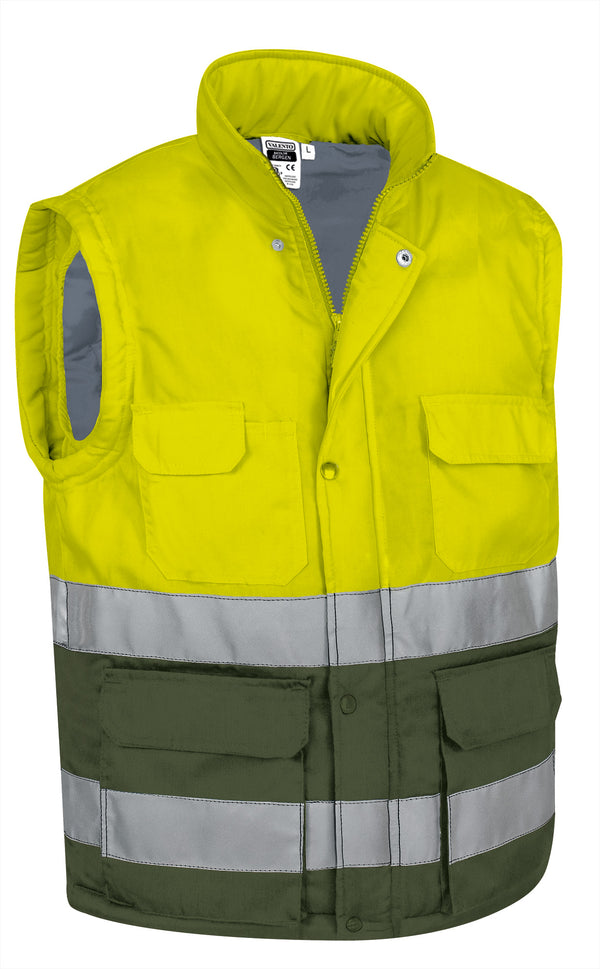 Colete Acolchoado de Alta Visibilidade Abakan-Amarelo Flúor / Verde Militar-S-RAG-Tailors-Fardas-e-Uniformes-Vestuario-Pro