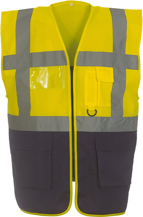 Colete Alta-Visibilidade c/ Bolsos BICOLOR ( 1/2 )-Amarelo/Azul Marinho-S-RAG-Tailors-Fardas-e-Uniformes-Vestuario-Pro