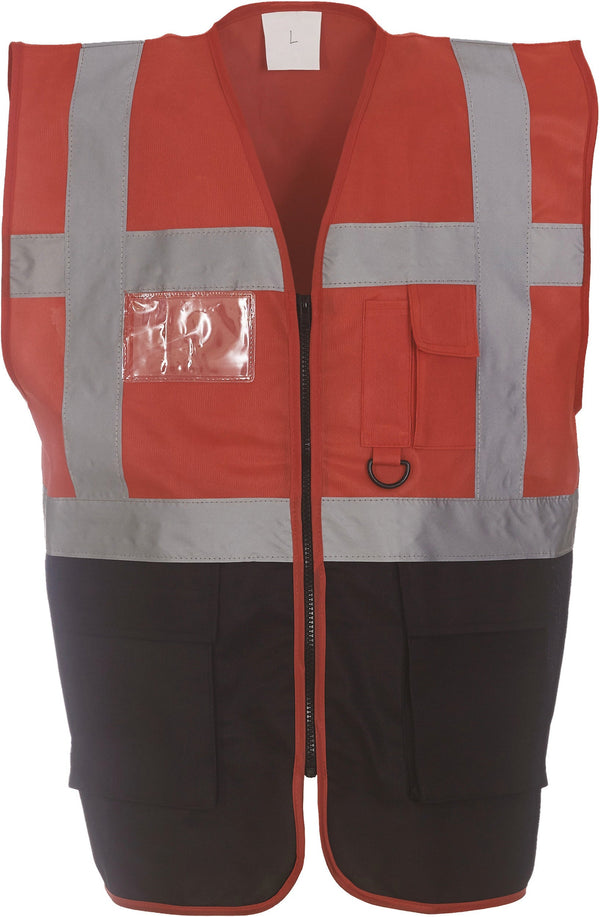 Colete Alta-Visibilidade c/ Bolsos BICOLOR-Vermelho/Preto-S-RAG-Tailors-Fardas-e-Uniformes-Vestuario-Pro