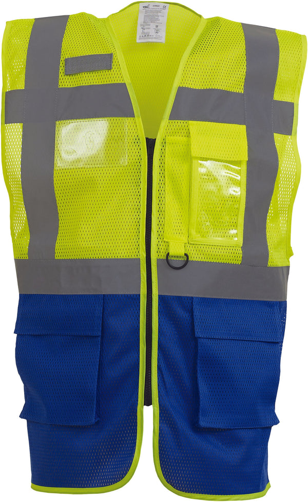 Colete de alta visibilidade Top Cool “Management”-Hi Vis Amarelo / Royal Azul-S-RAG-Tailors-Fardas-e-Uniformes-Vestuario-Pro