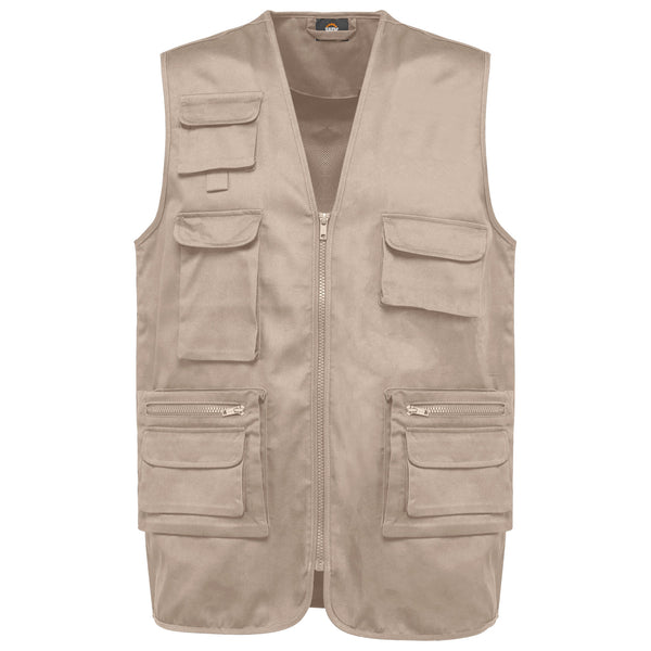 Colete multibolsos poliéster/algodão forrado unissexo-Beige-XS-RAG-Tailors-Fardas-e-Uniformes-Vestuario-Pro