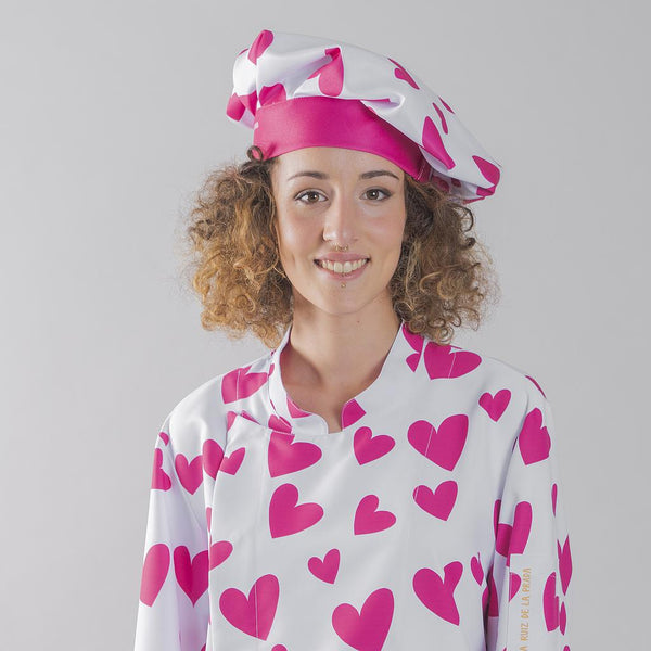 Gorro de Chef Agatha Heart Mix-Corações Rosa-Único-RAG-Tailors-Fardas-e-Uniformes-Vestuario-Pro