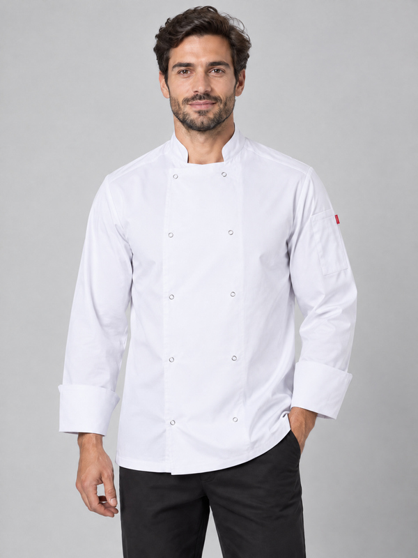 Jaleca com Botões Automáticos de Manga Comprida-Branco-44-RAG-Tailors-Fardas-e-Uniformes-Vestuario-Pro