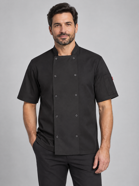JALECA COM BOTÕES AUTOMÁTICOS DE MANGA CURTA-Preto-44-RAG-Tailors-Fardas-e-Uniformes-Vestuario-Pro