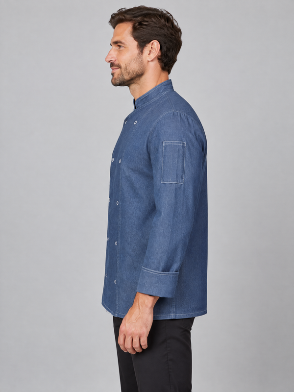 Jaleca Denim com Botões Automáticos-RAG-Tailors-Fardas-e-Uniformes-Vestuario-Pro
