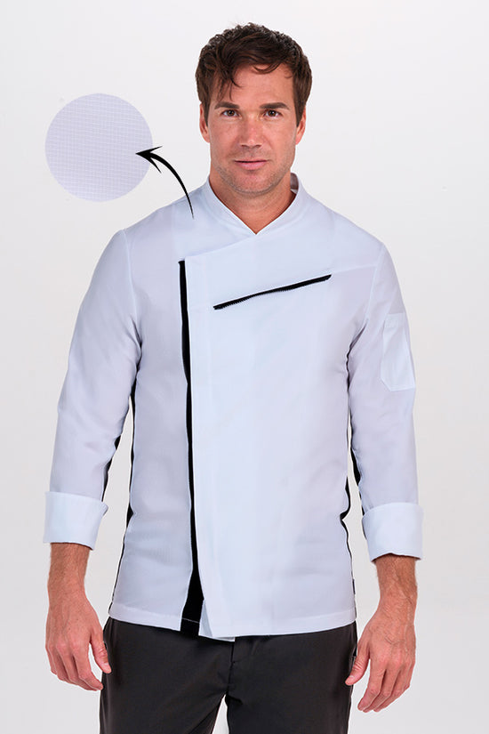 Jaleca de Cozinheiro com Rede Respirável-Branco Preto - 357-XS / (SP)-RAG-Tailors-Fardas-e-Uniformes-Vestuario-Pro