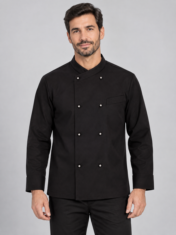 Jaleca de cozinha com abotoadura dupla-Preto-48-RAG-Tailors-Fardas-e-Uniformes-Vestuario-Pro
