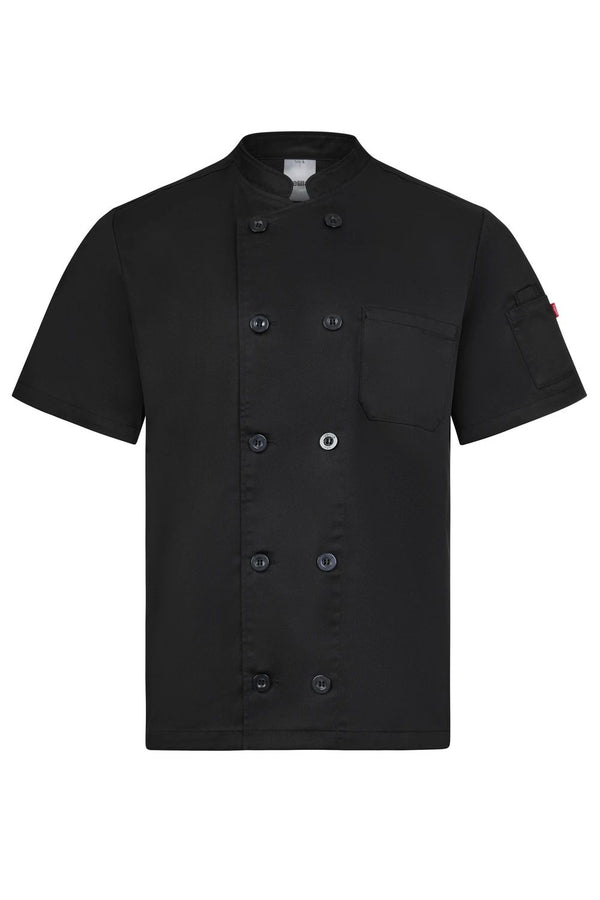 Jaleca de cozinha de manga curta com fecho cruzado-Preto - 00-XS-RAG-Tailors-Fardas-e-Uniformes-Vestuario-Pro