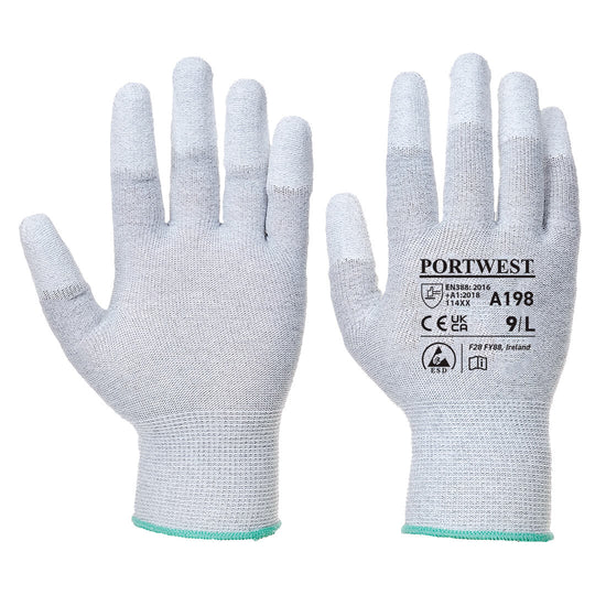 Luva anti-estática com PU na ponta dos dedos-Cinzento-XXS-RAG-Tailors-Fardas-e-Uniformes-Vestuario-Pro