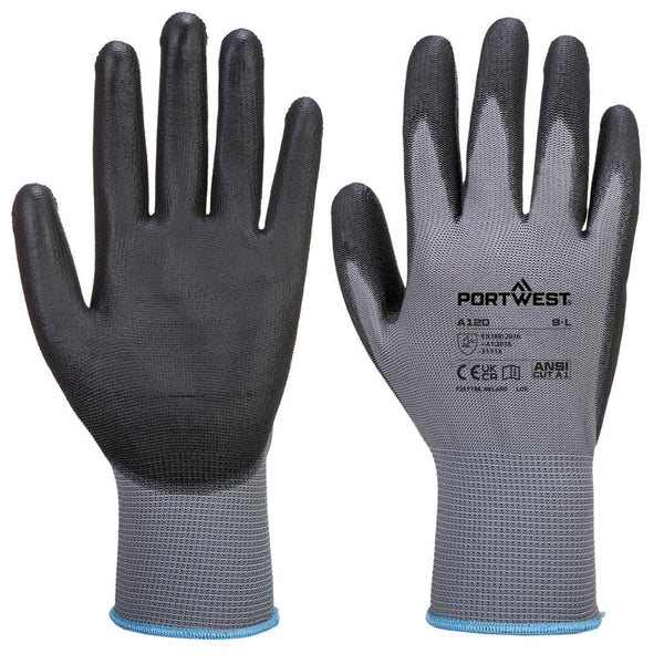 Luva com palma de PU (pack 12 unidades)-Cinzento/Preto-XS-RAG-Tailors-Fardas-e-Uniformes-Vestuario-Pro