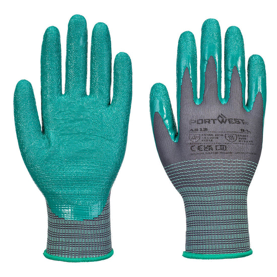 Luva de nitrilo com pontos Grip 15 (Pk12)-Cinzento/Verde-L-RAG-Tailors-Fardas-e-Uniformes-Vestuario-Pro