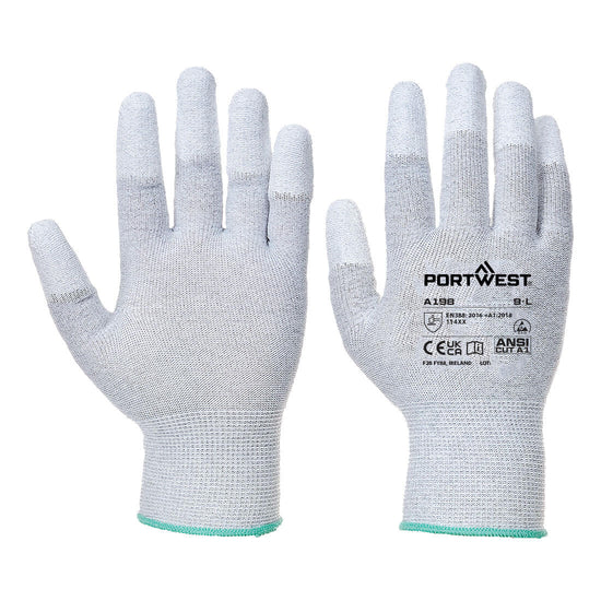 Multipack de 12 Unidades de Luvas ESD 13 PU para a Ponta dos Dedos-Cinzento-XXS-RAG-Tailors-Fardas-e-Uniformes-Vestuario-Pro