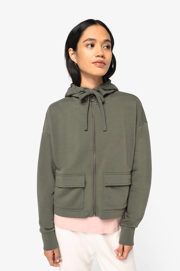 Sweatshirt Eco-responsável com Fecho e Capuz French Terry de Senhora