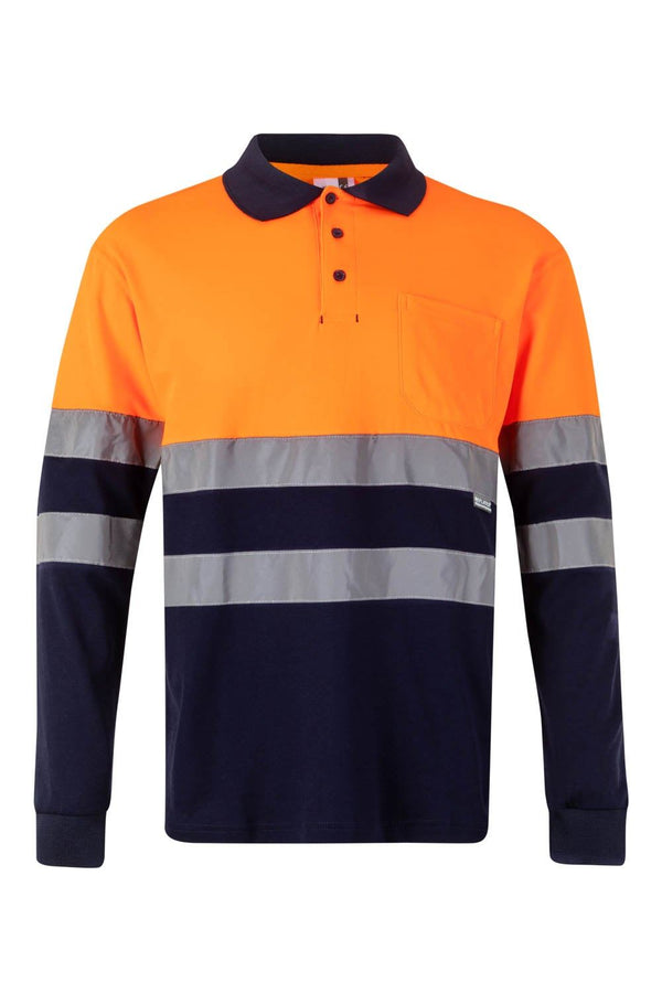 POLO ALGODAO BICOLOR MANGA COMPRIDA ALTA VISIBILIDADE-Laranja Fluor/Azul Marinho-S-RAG-Tailors-Fardas-e-Uniformes-Vestuario-Pro