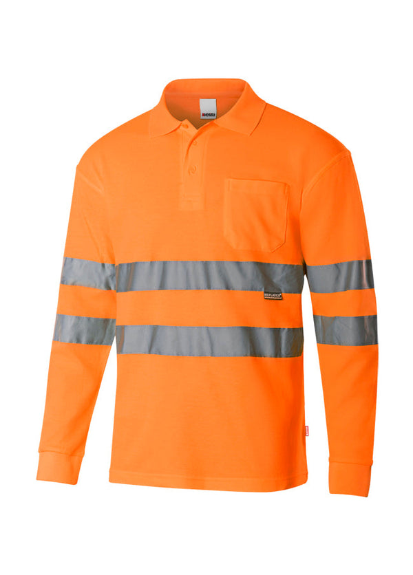POLO ALGODAO MANGA COMPRIMA ALTA VISIBILIDADE-Narnaja Fluor-L-RAG-Tailors-Fardas-e-Uniformes-Vestuario-Pro