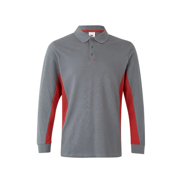 POLO BICOLOR DE MANGA COMPRIDA (1 de 2)-Cinza/Vermelho-XS-RAG-Tailors-Fardas-e-Uniformes-Vestuario-Pro